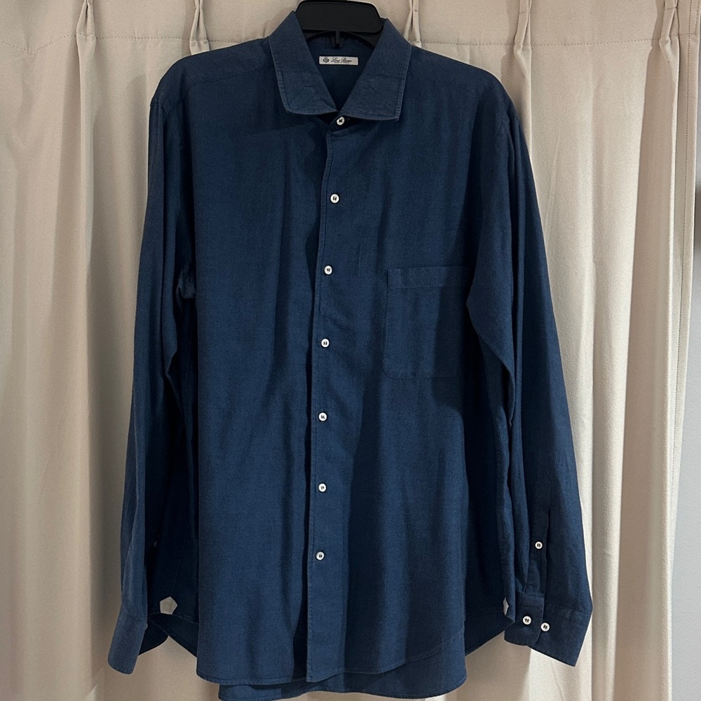Loro Piana Deep Blue Casual Button Down Shirt